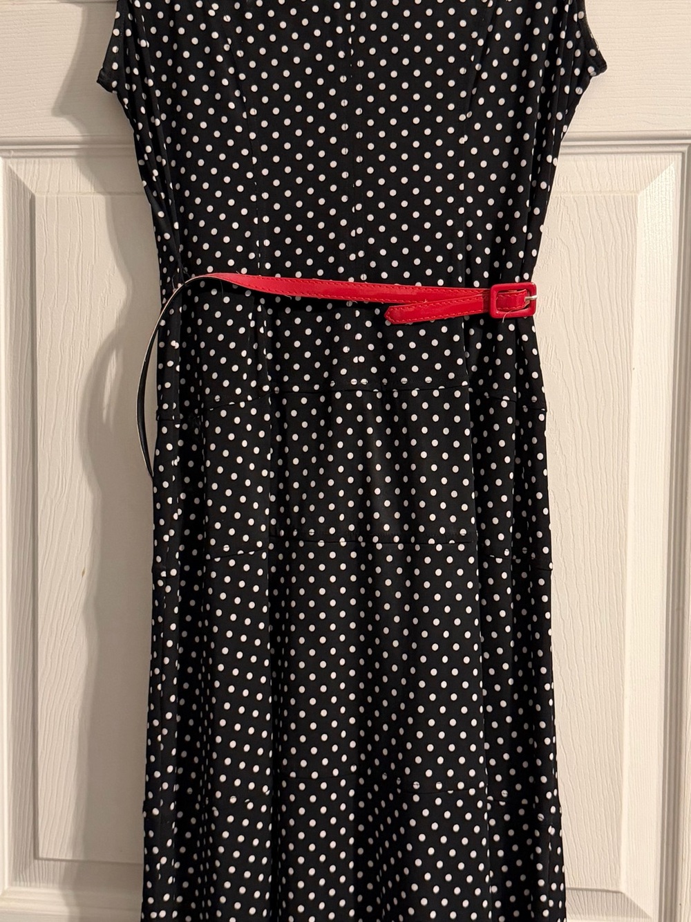 Olivia Matthews Black Polka Dot Dress with Red Belt